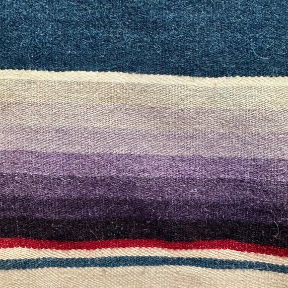 Vintage Wool Serape 62" Fringed Runner Blanket Rainbow Native Mexican American - Picture 6 of 11